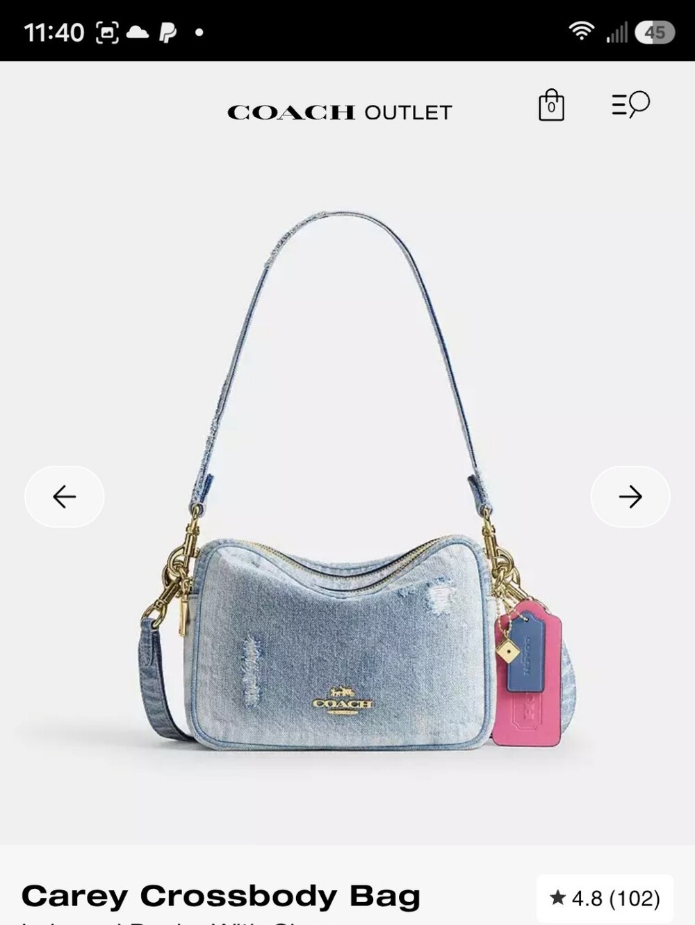 Coach Light Blue Denim Crossbody Bag with Pink Tag